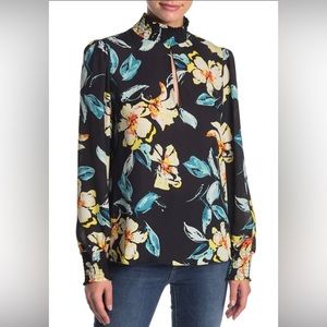 Socialite semi sheer floral mock neck shirt